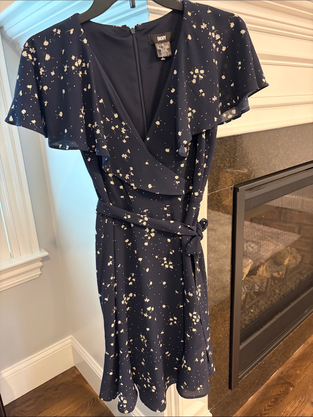 DKNY Navy Dress with Cream Floral Print